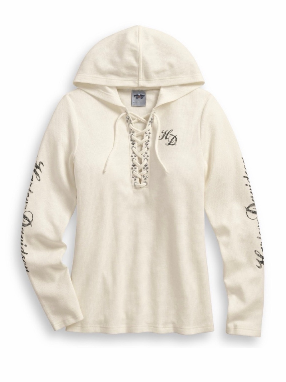 Harley-Davidson Cream Lace-Up Hooded Waffle Thermal